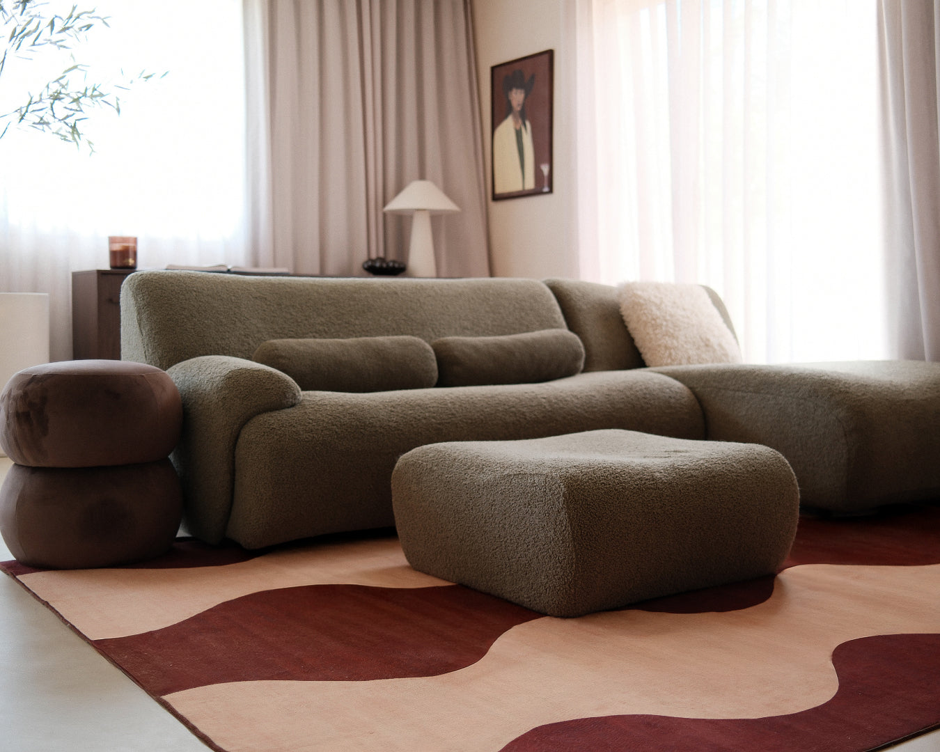 Merida Mulberry and Beige Wave Washable Rug
