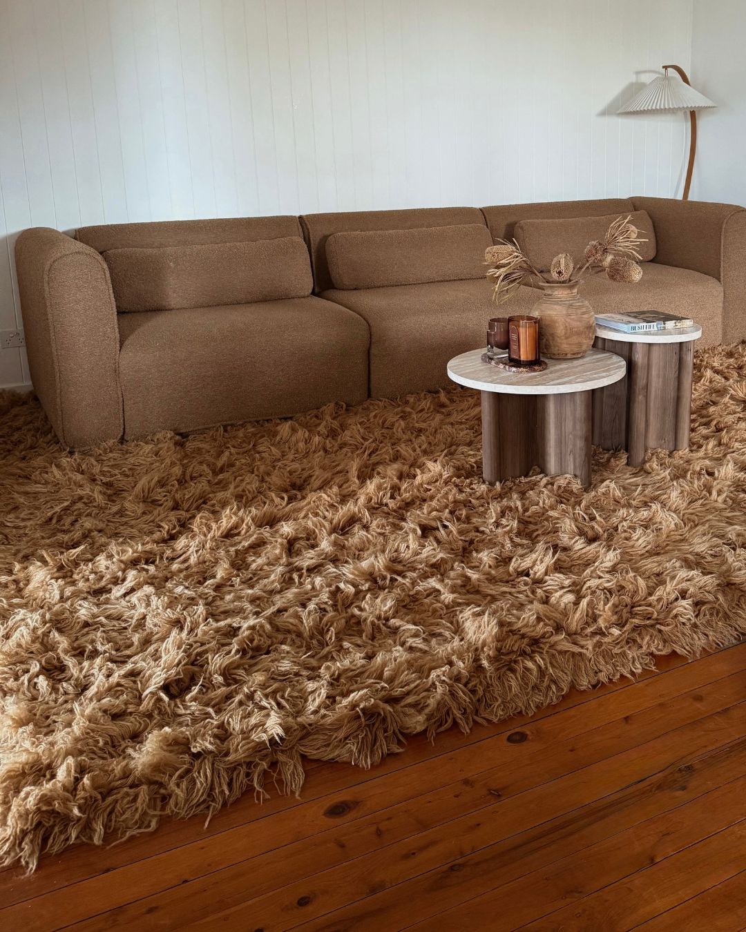 Minerva Mocha Deep Pile Wool Shag Rug