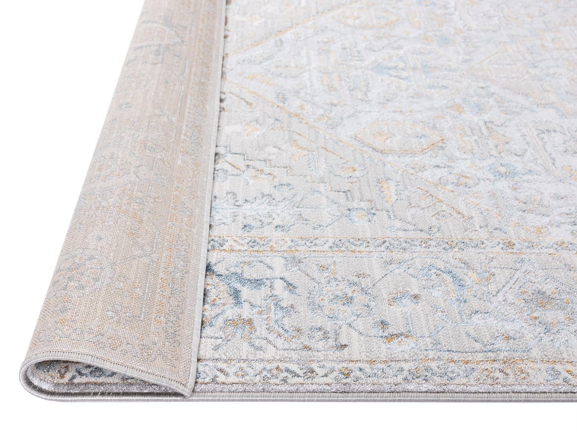 Mira Grey Tan And Blue Lustrous Traditional Rug