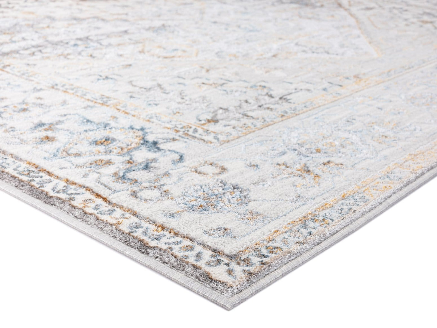 Mira Grey Tan And Blue Lustrous Traditional Rug