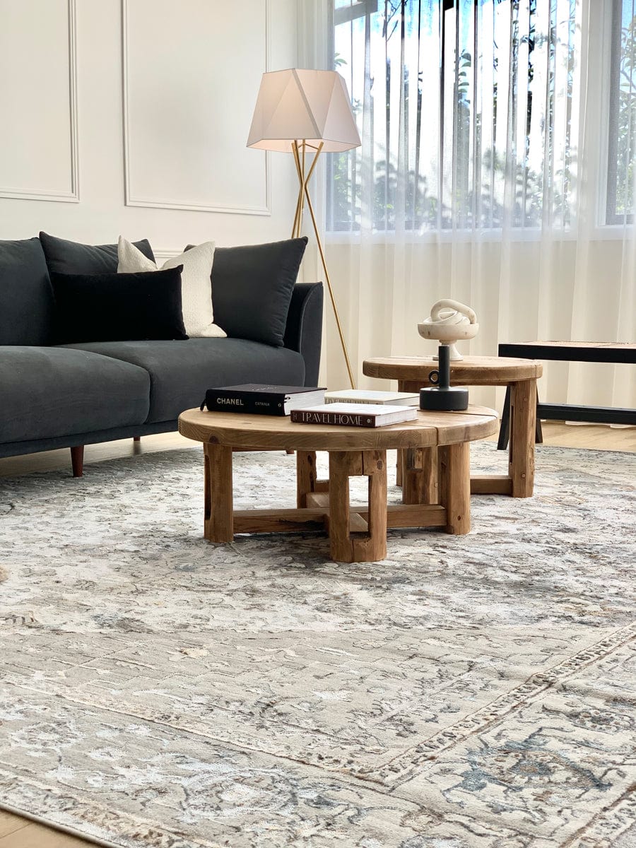 Mira Grey Tan And Blue Lustrous Traditional Rug