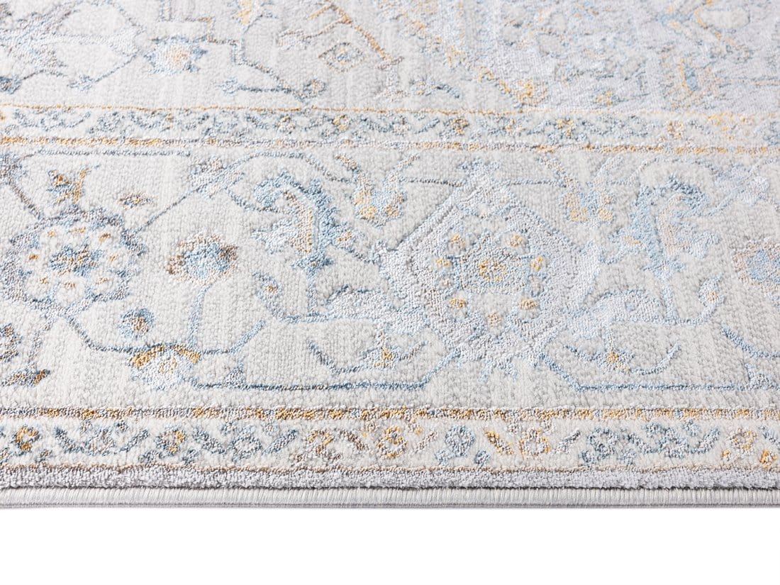 Mira Grey Tan And Blue Lustrous Traditional Rug