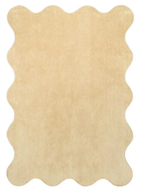 Mirta Beige Brown Scallop Washable Rug