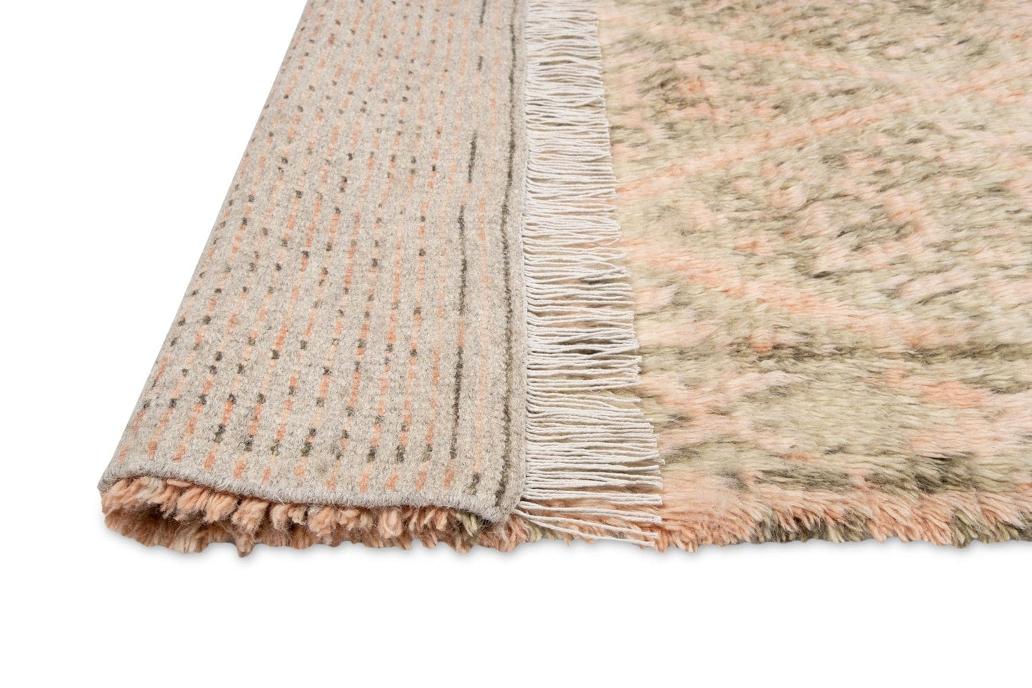 Monika Peach and Green Abstract Diamond Wool Rug