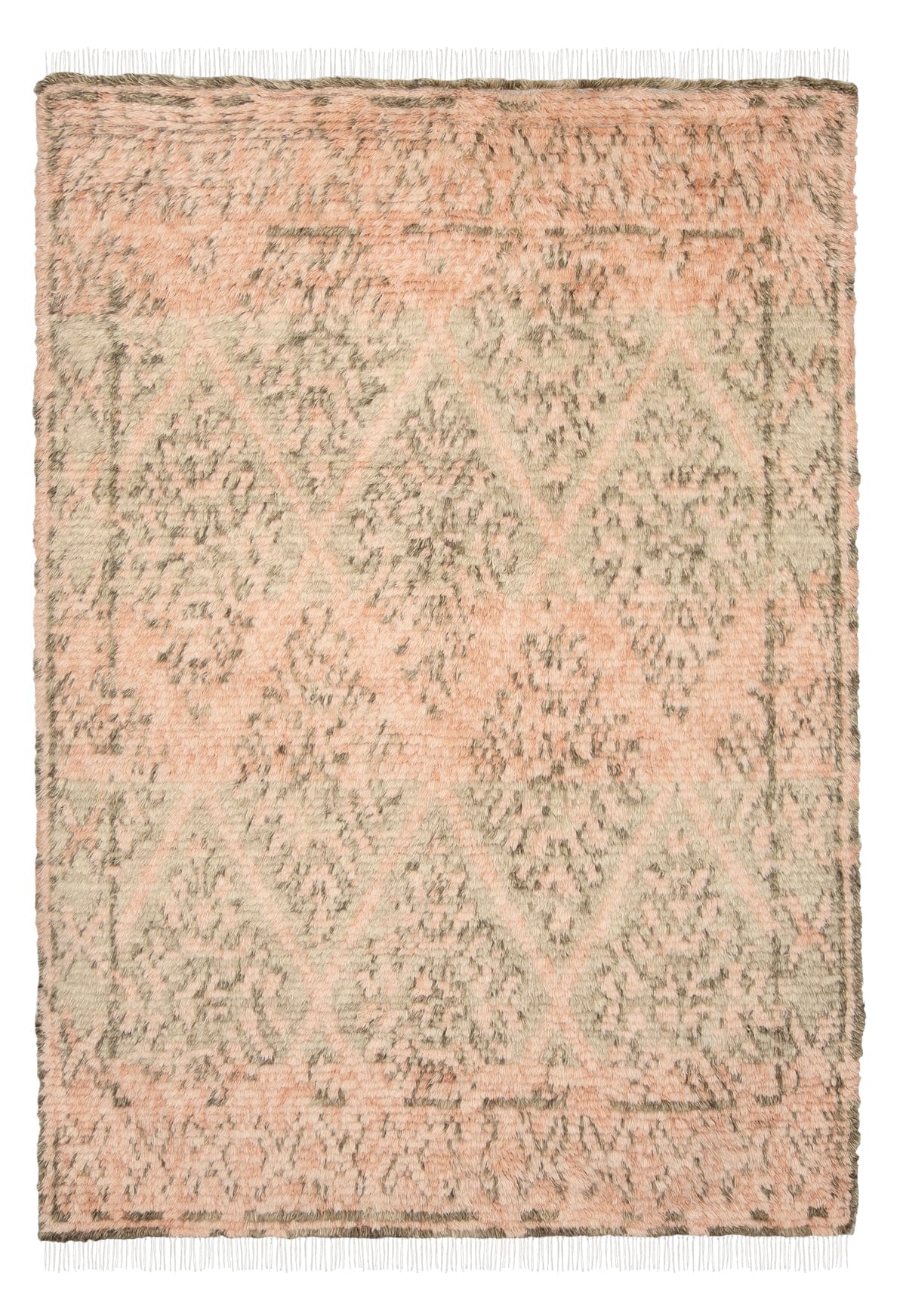 Monika Peach and Green Abstract Diamond Wool Rug