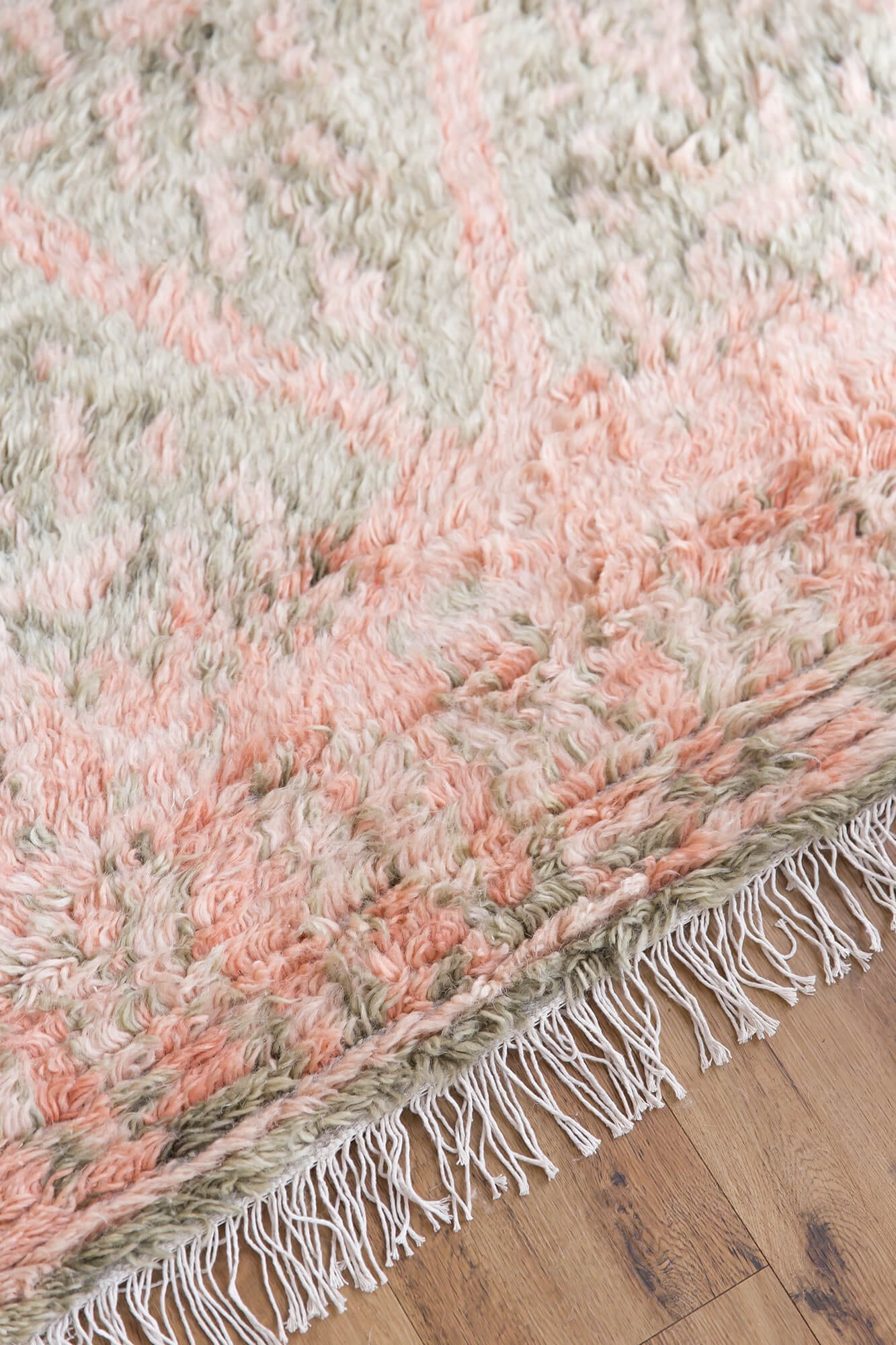 Monika Peach and Green Abstract Diamond Wool Rug