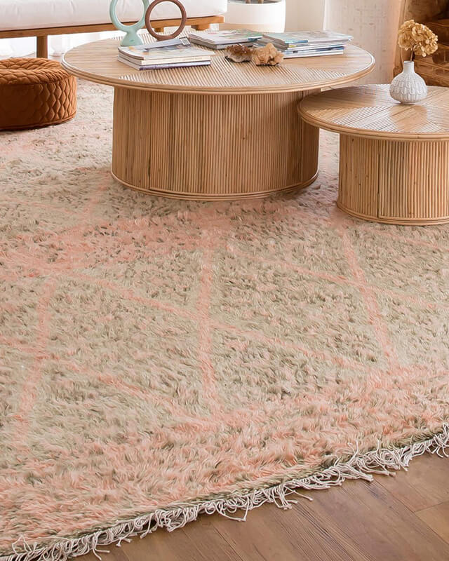 Monika Peach and Green Abstract Diamond Wool Rug