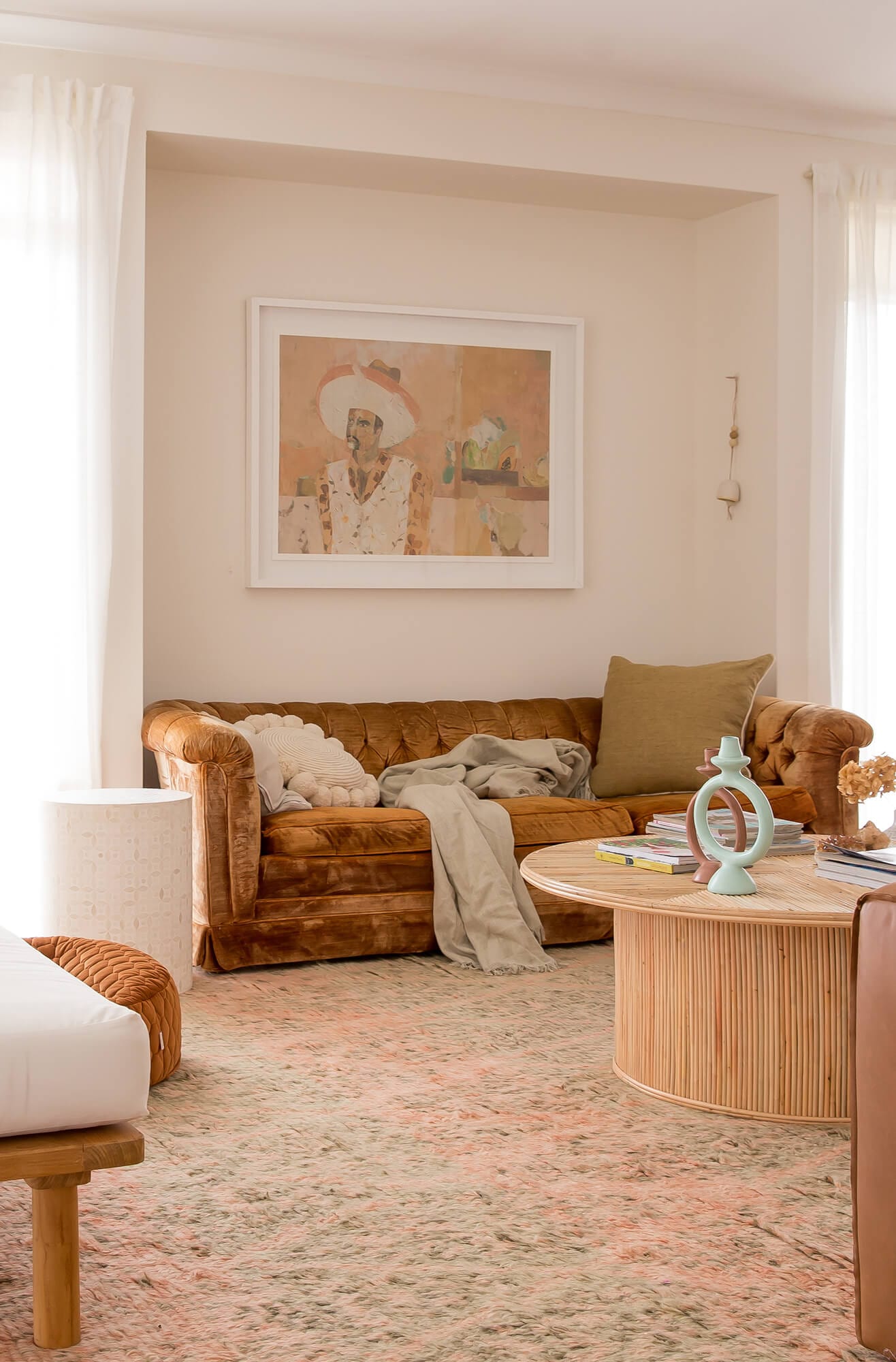 Monika Peach and Green Abstract Diamond Wool Rug