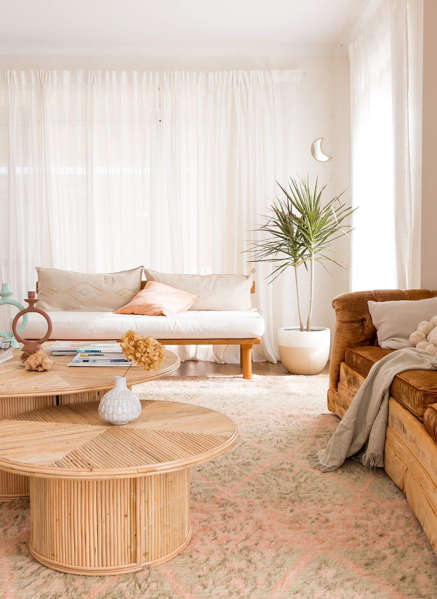 Monika Peach and Green Abstract Diamond Wool Rug