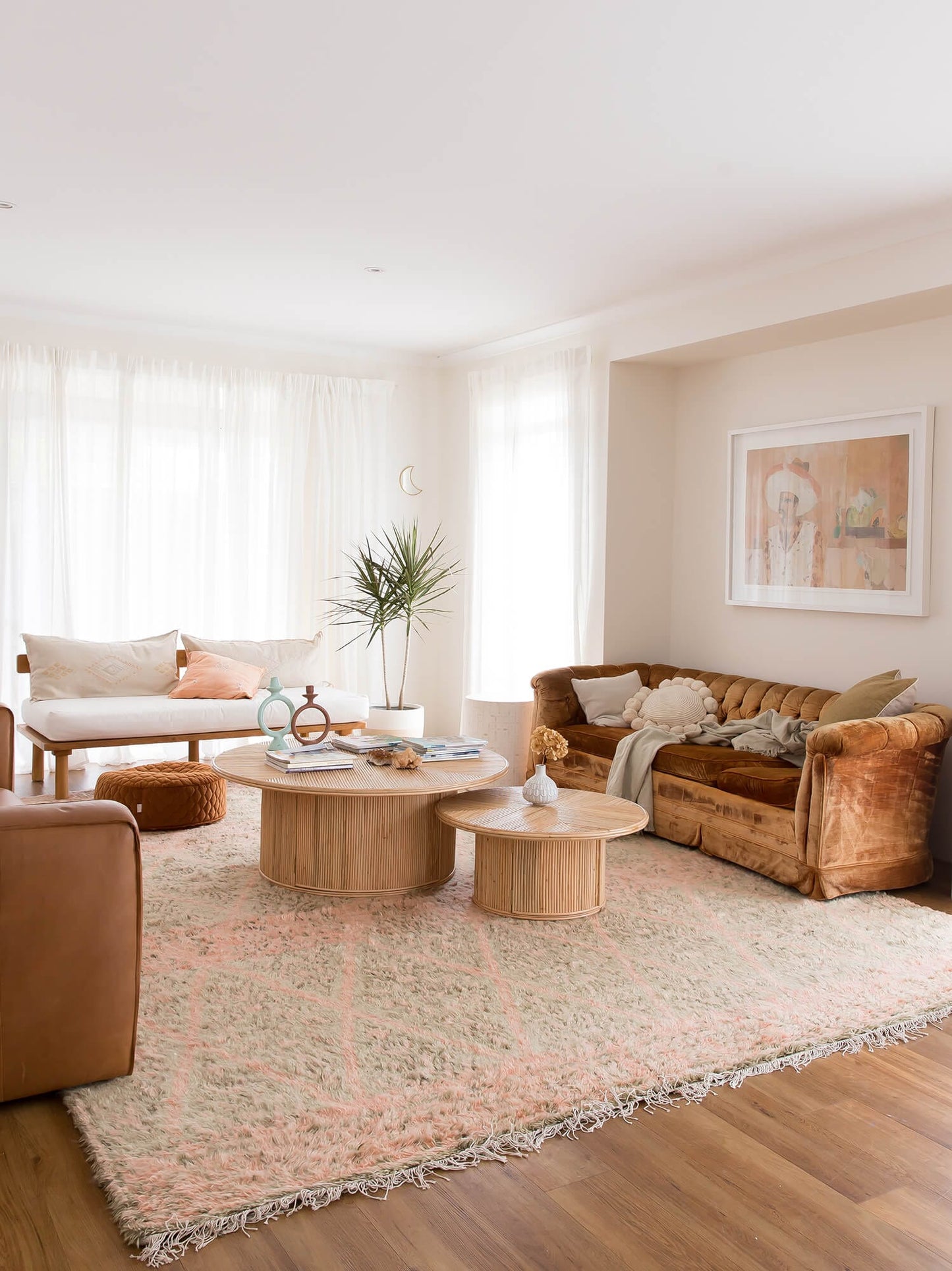 Monika Peach and Green Abstract Diamond Wool Rug