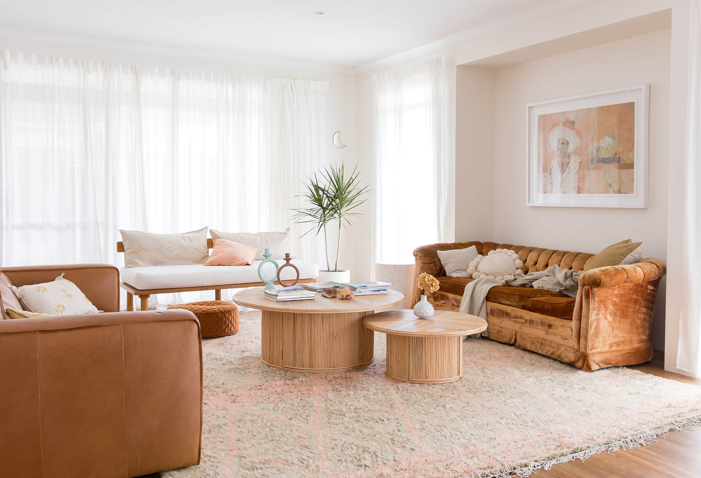 Monika Peach and Green Abstract Diamond Wool Rug