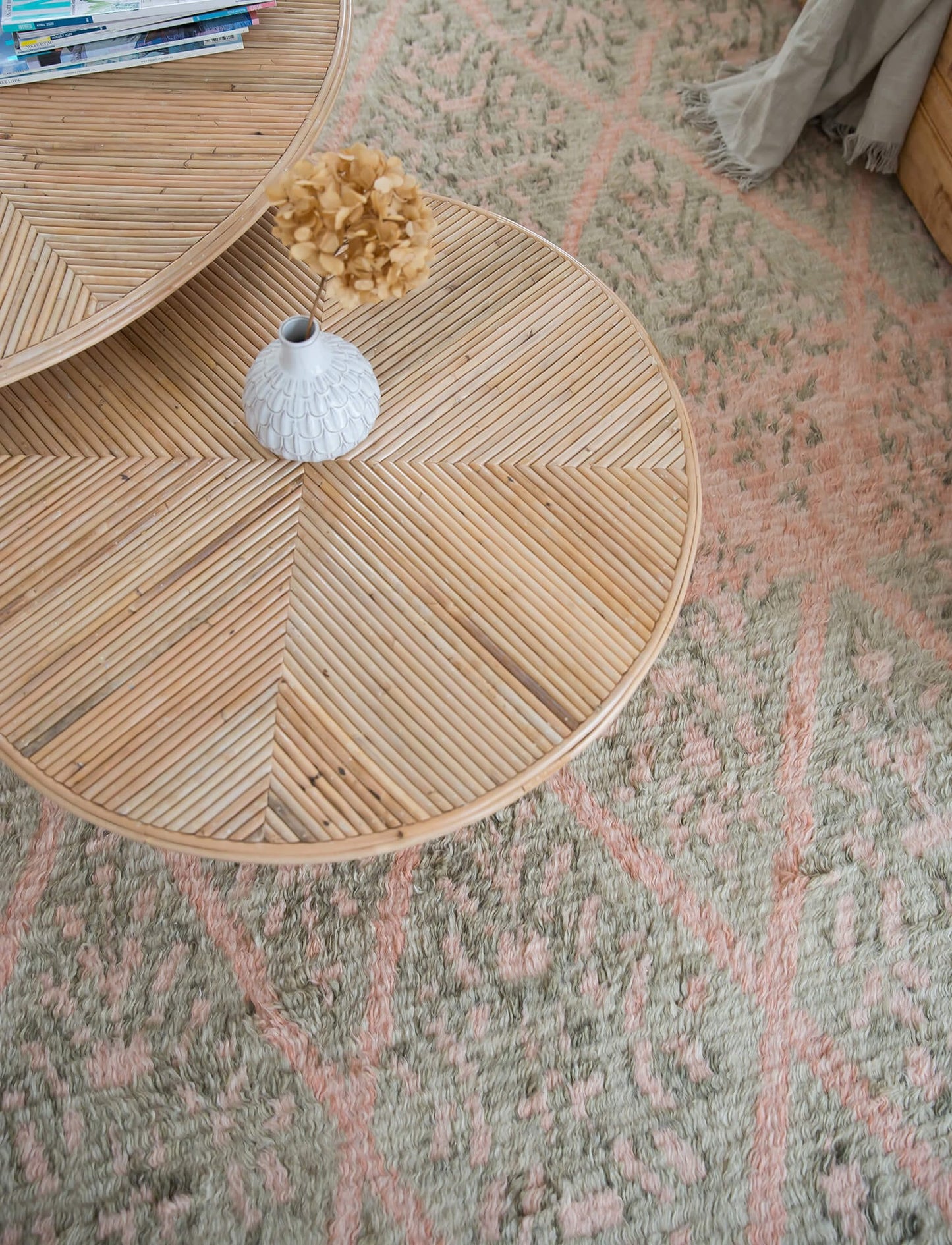 Monika Peach and Green Abstract Diamond Wool Rug