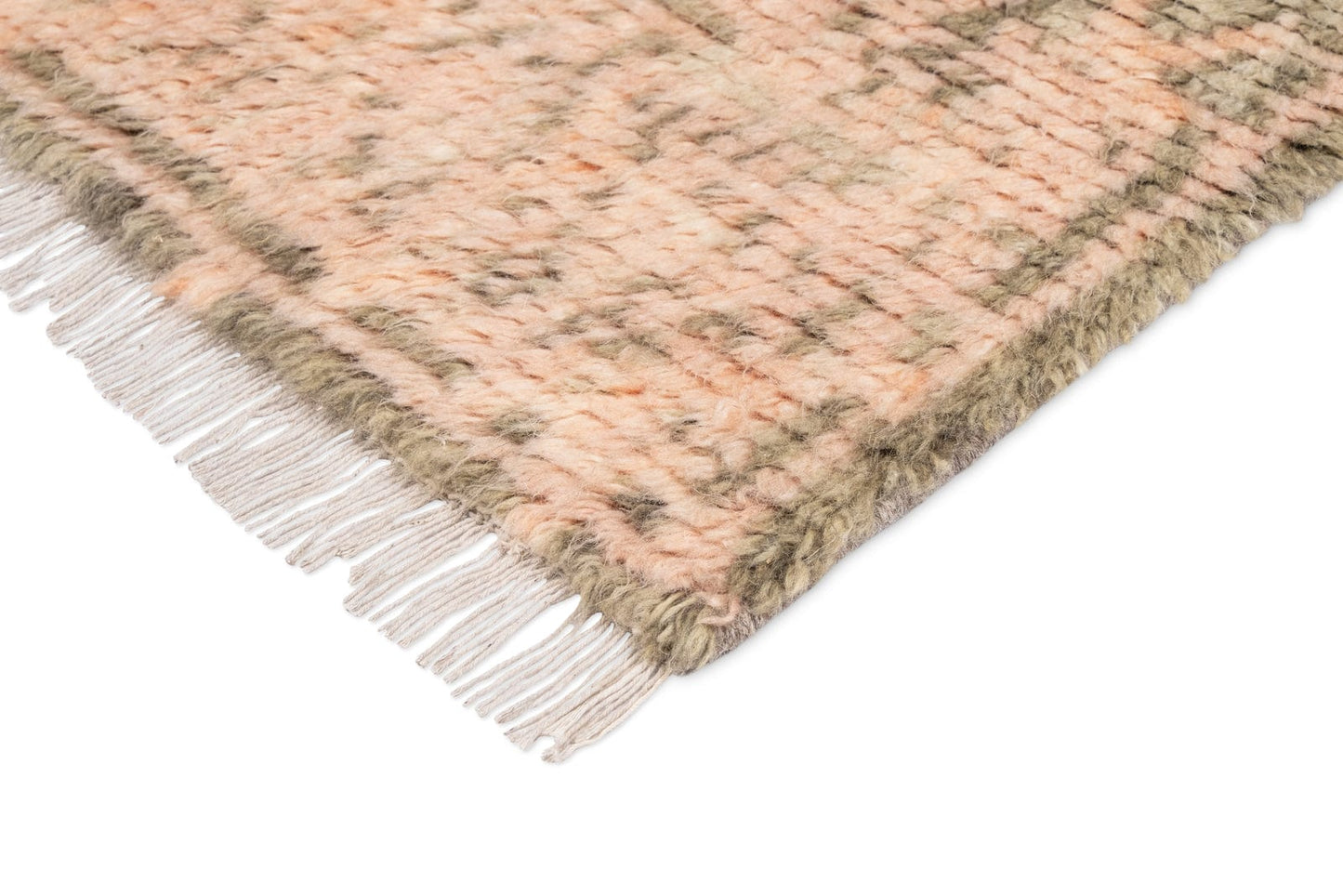 Monika Peach and Green Abstract Diamond Wool Runner Rug