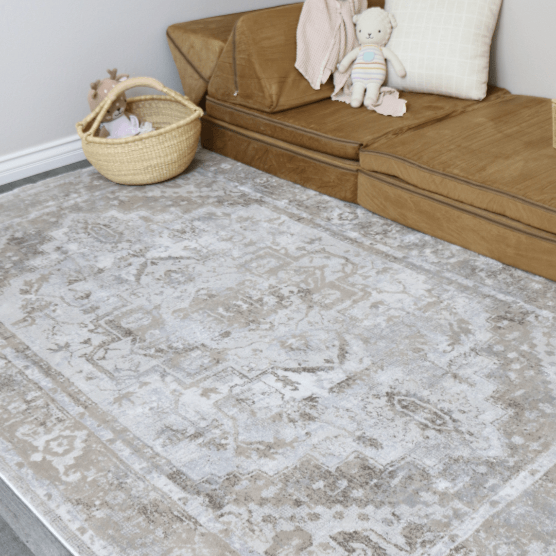 Morgan Beige and Brown Transitional Distressed Medallion Rug