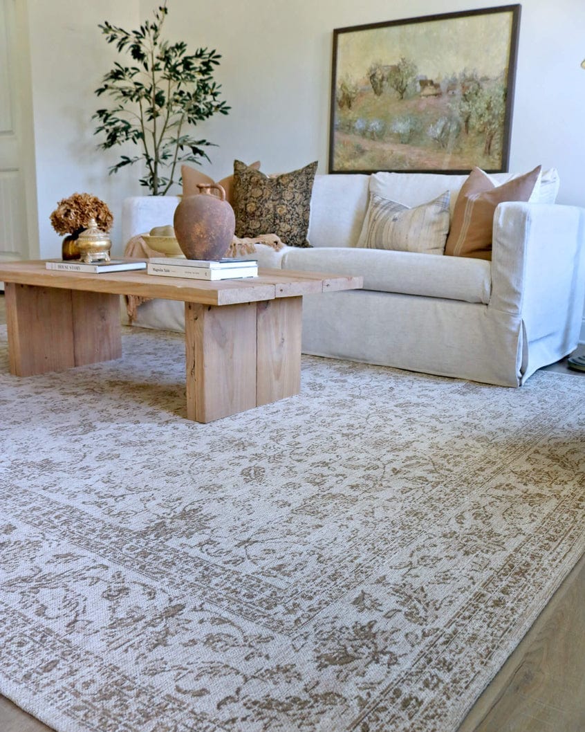 Moselle Beige and Brown Floral Distressed Rug