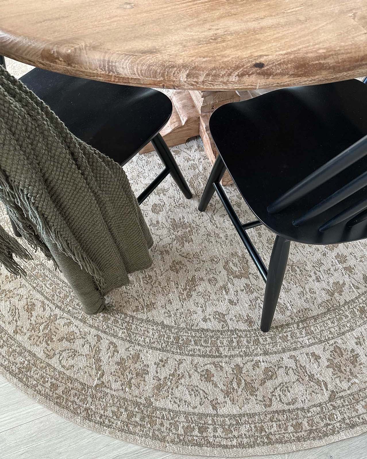 Moselle Beige and Brown Floral Distressed Round Rug