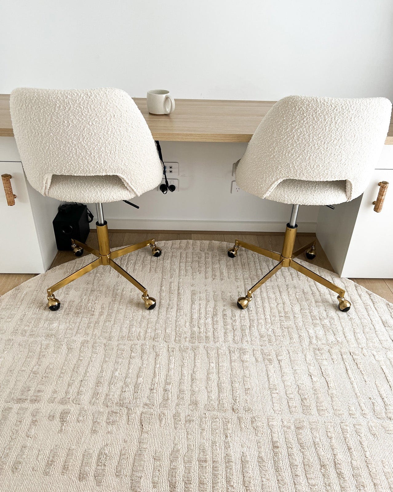 Nahba Ivory And Cream Textured Tribal Round Rug