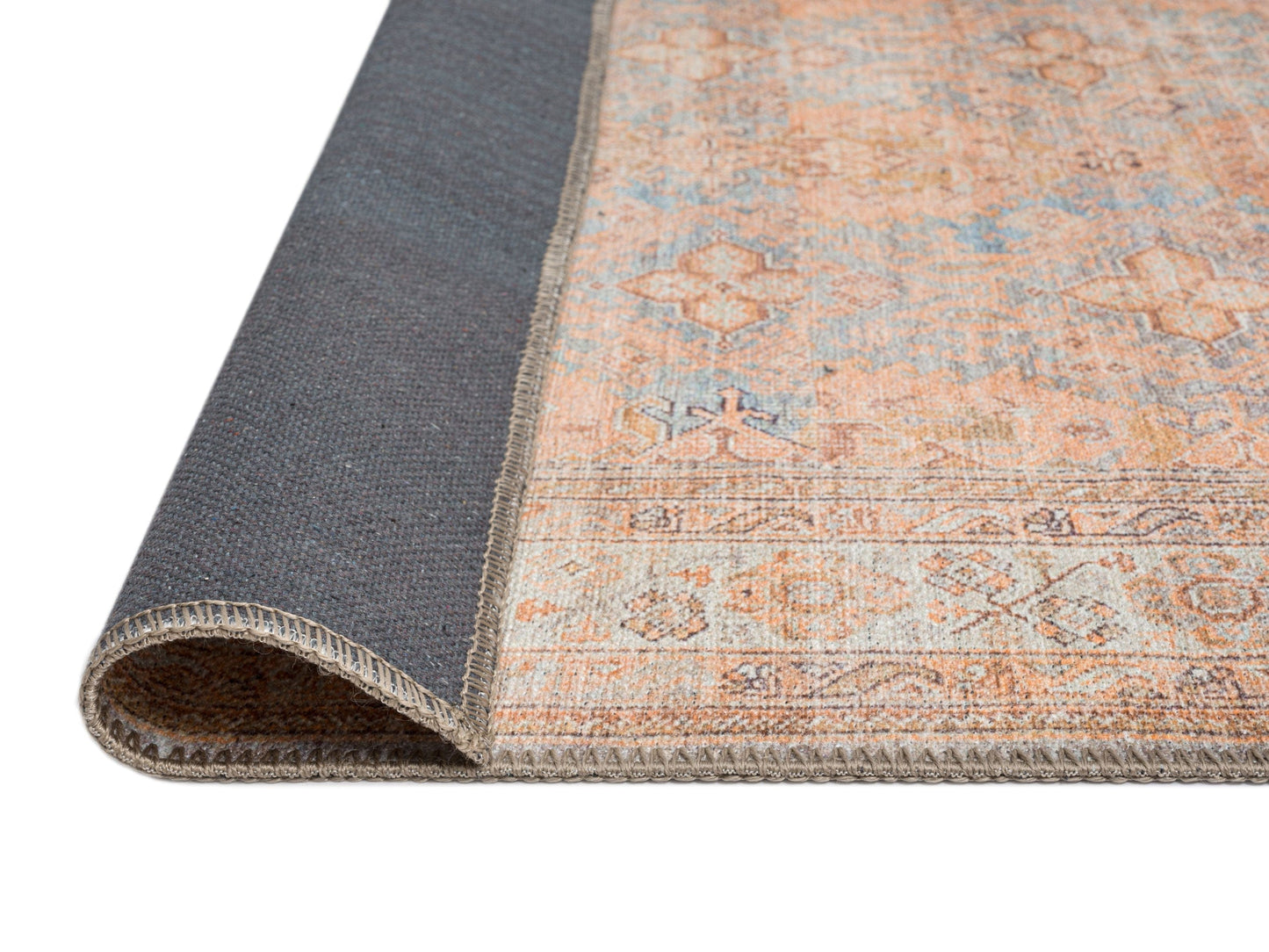 Narem Pink Orange and Blue Traditional Distressed Washable Rug