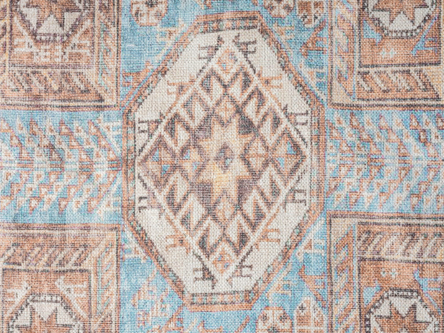 Nazri Orange and Blue Traditional Distressed Washable Rug