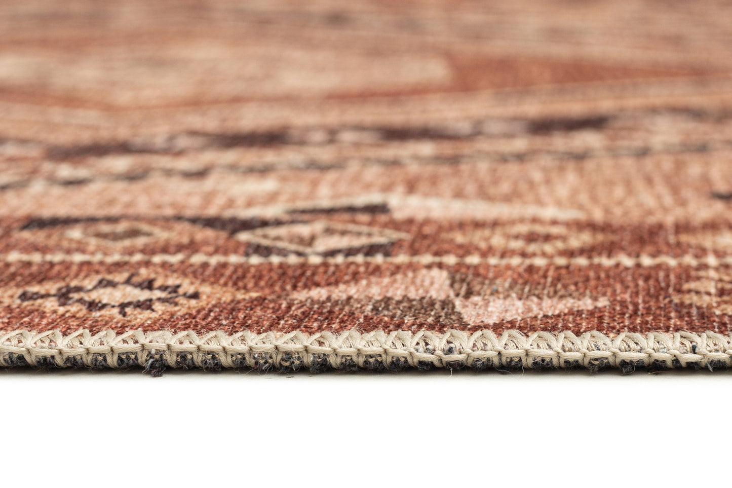 Necha Beige and Brown Tribal Washable Runner Rug