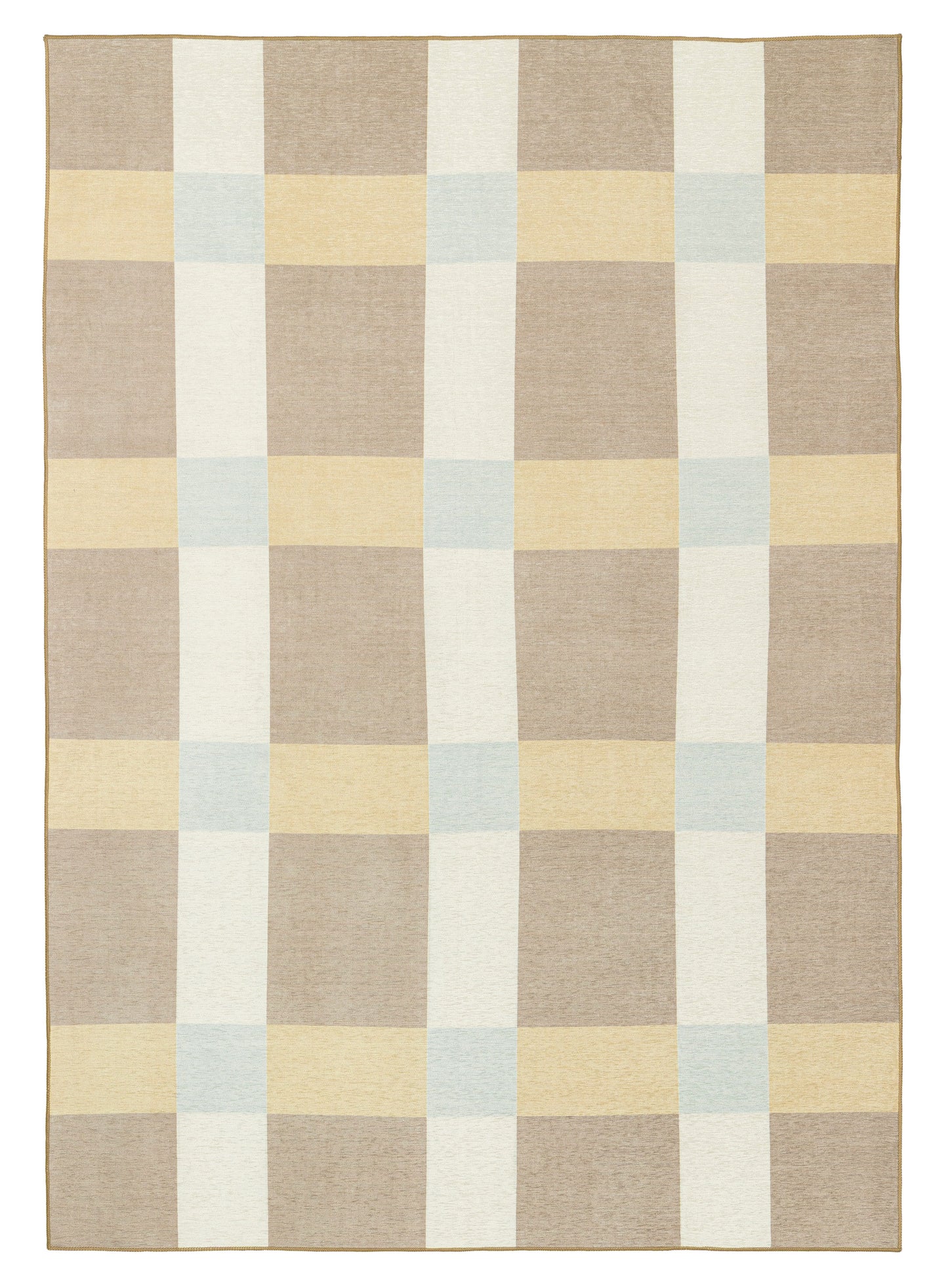 Nice Beige Sand and Sky Blue Checkered Indoor Outdoor Rug