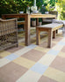 Nice Beige Sand and Sky Blue Checkered Indoor Outdoor Rug