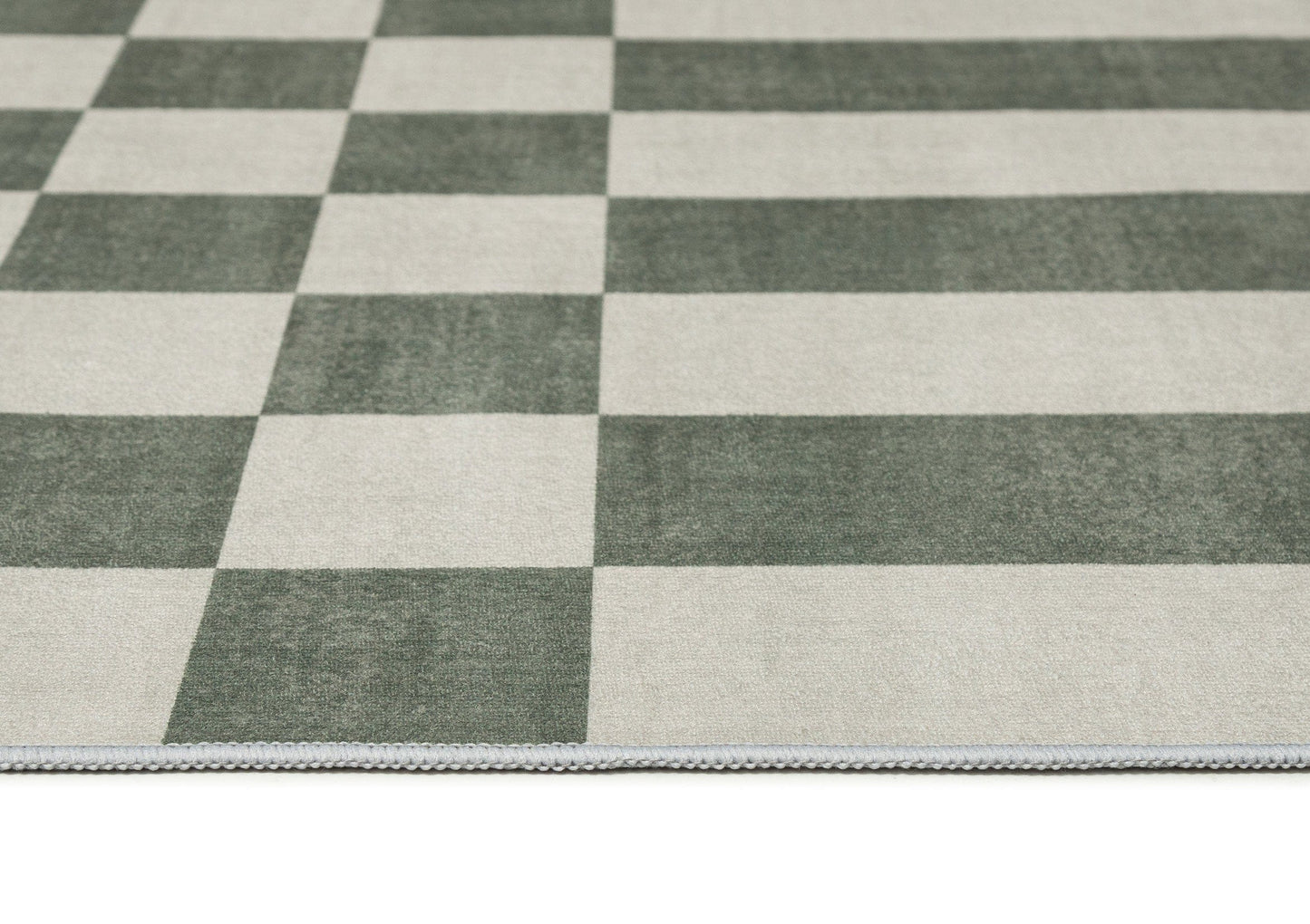 Nicolette Green and White Checkered and Striped Washable Rug