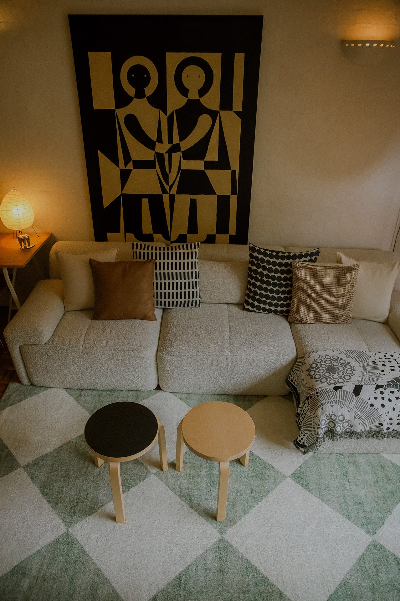 Octavia Green Cream Checkered Washable Rug