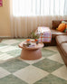 Octavia Green Cream Checkered Washable Rug