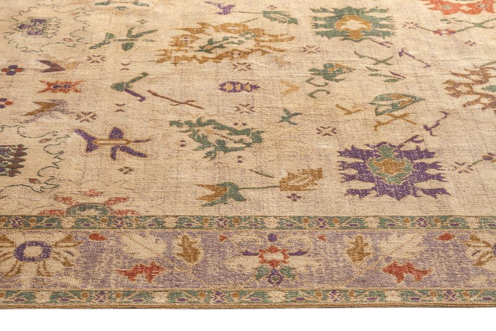 Olivia Boho Traditional Beige Purple and Coral Rug