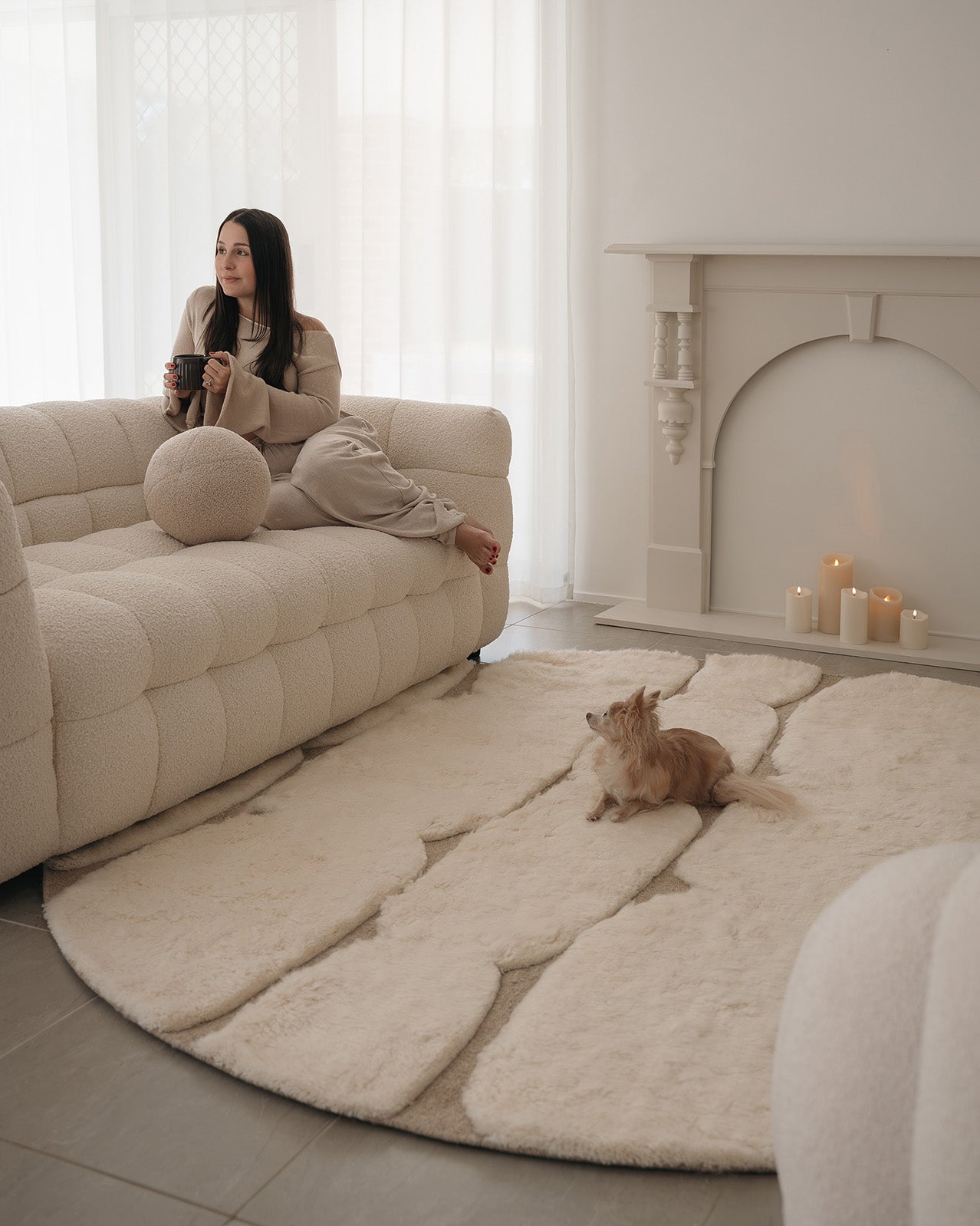 Olympia Ivory Textured Wool Round Rug
