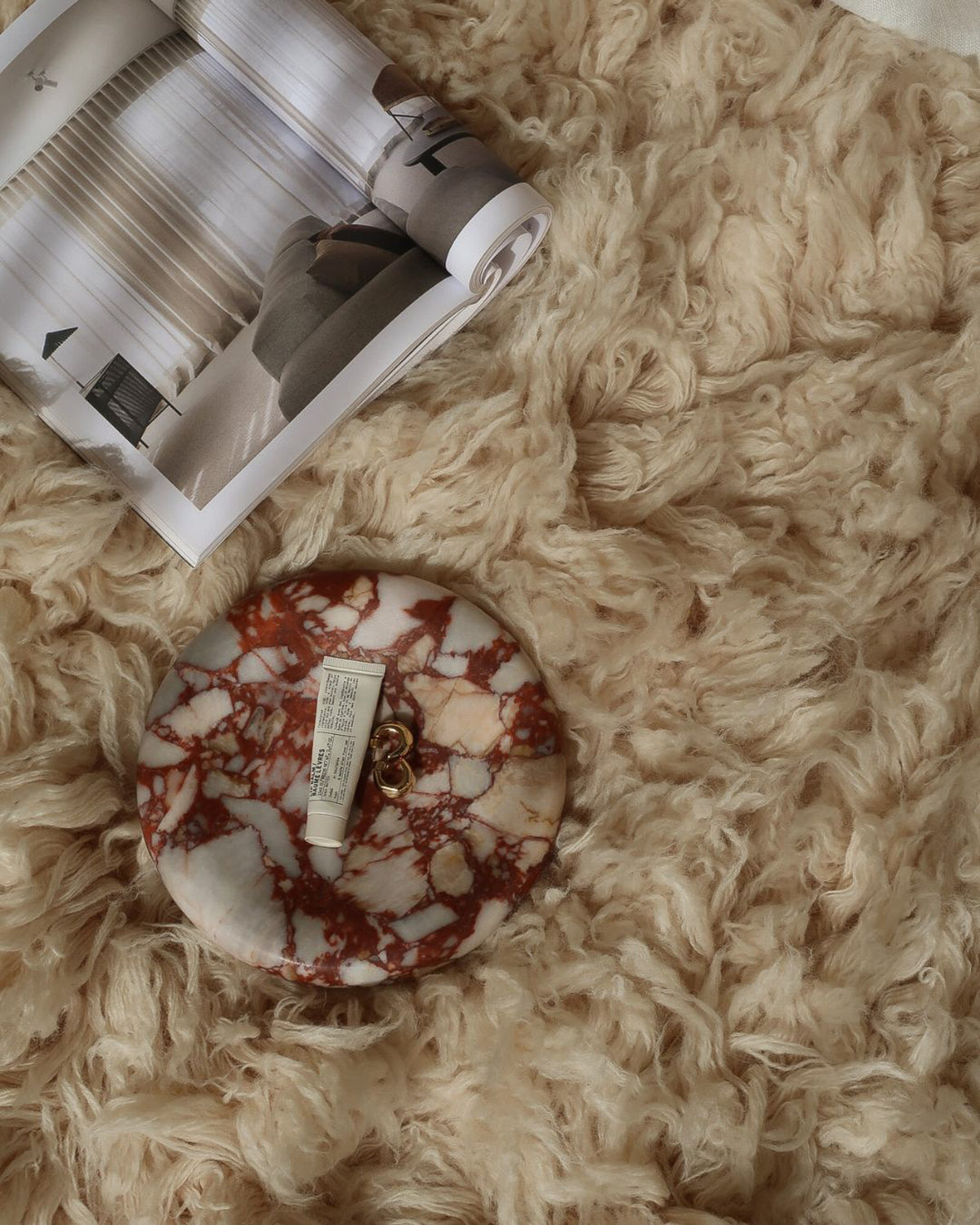 Oracene Beige Deep Pile Wool Shag Rug