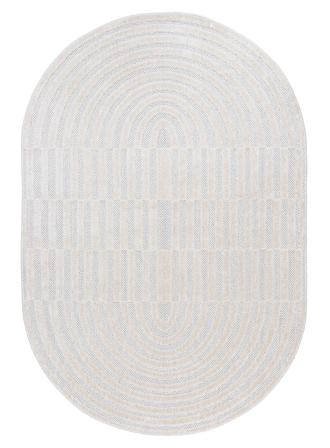 Orla Ivory Cream Striped Indoor Outdoor Oval Rug