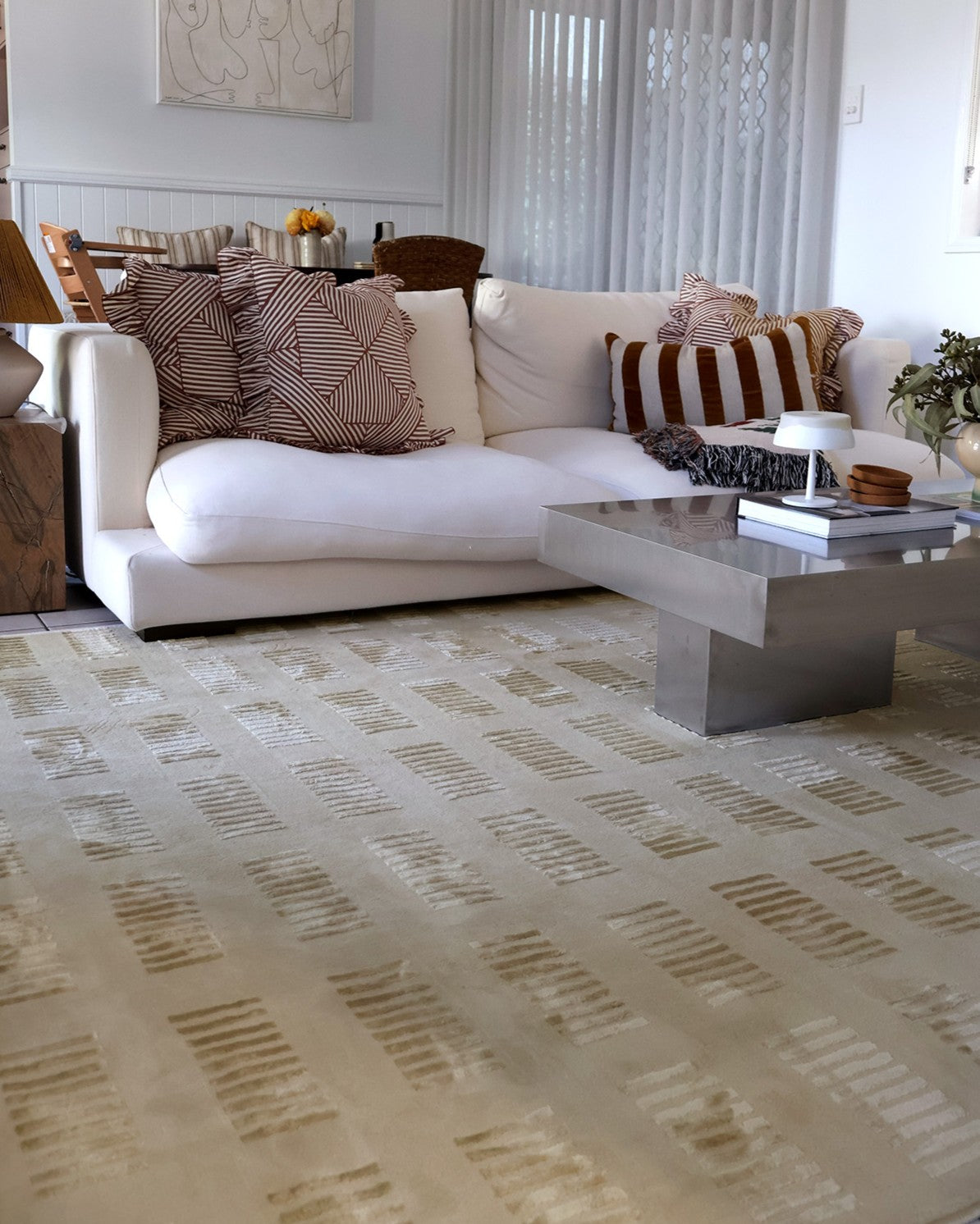 Ouargia Textured Geometric Neutral Rug