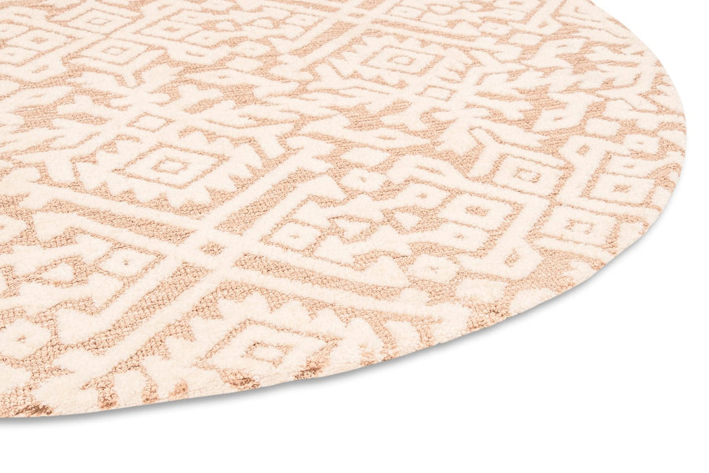 Paloma Peach and Ivory Tribal Patterned Round Rug