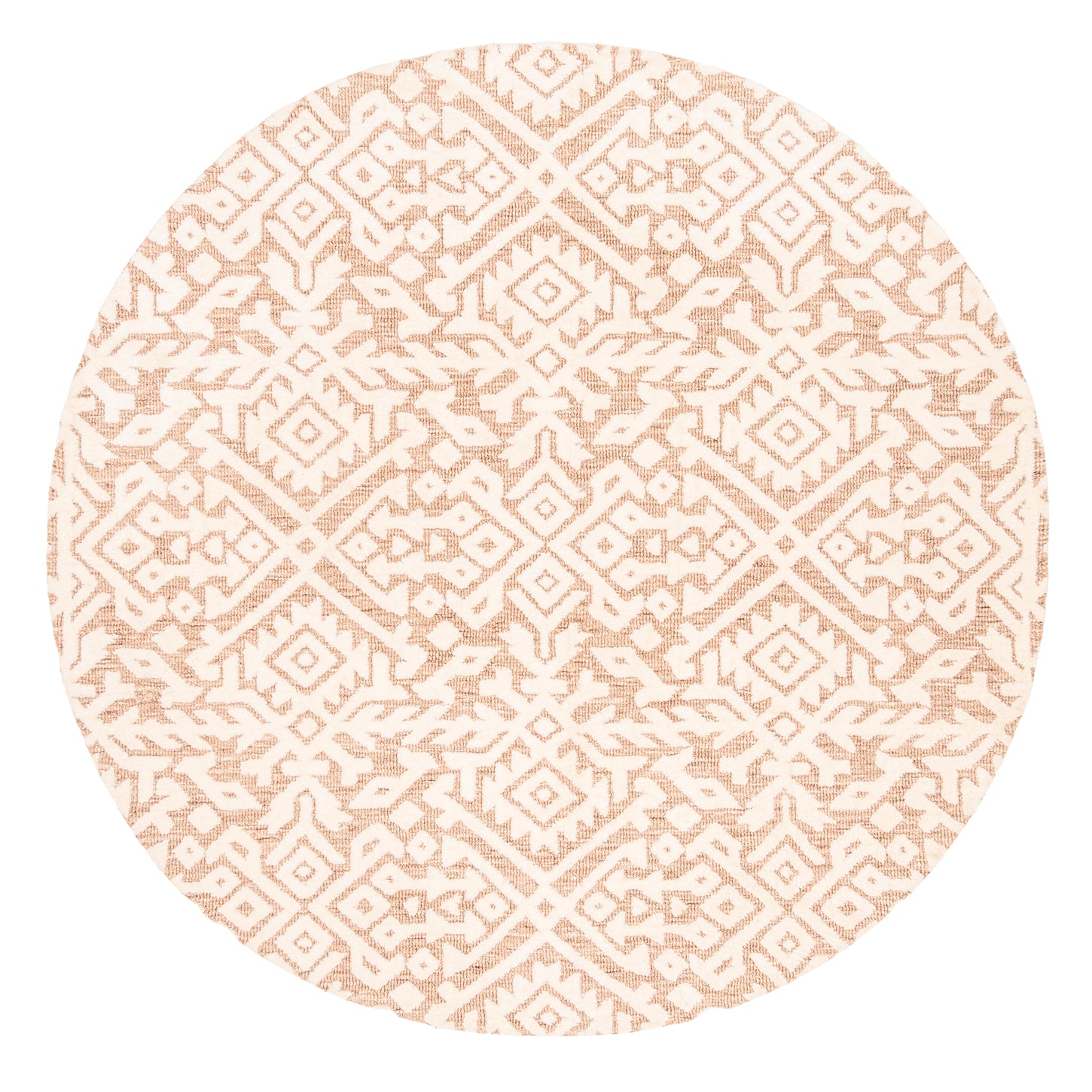 Paloma Peach and Ivory Tribal Patterned Round Rug