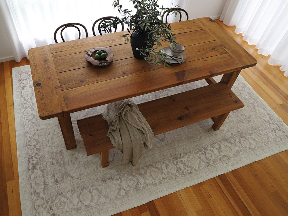 Patina Cream and Beige Distressed Washable Rug