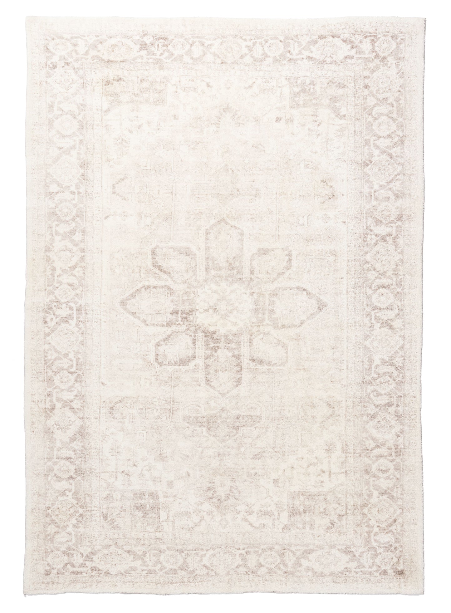 Patina Cream and Beige Distressed Washable Rug
