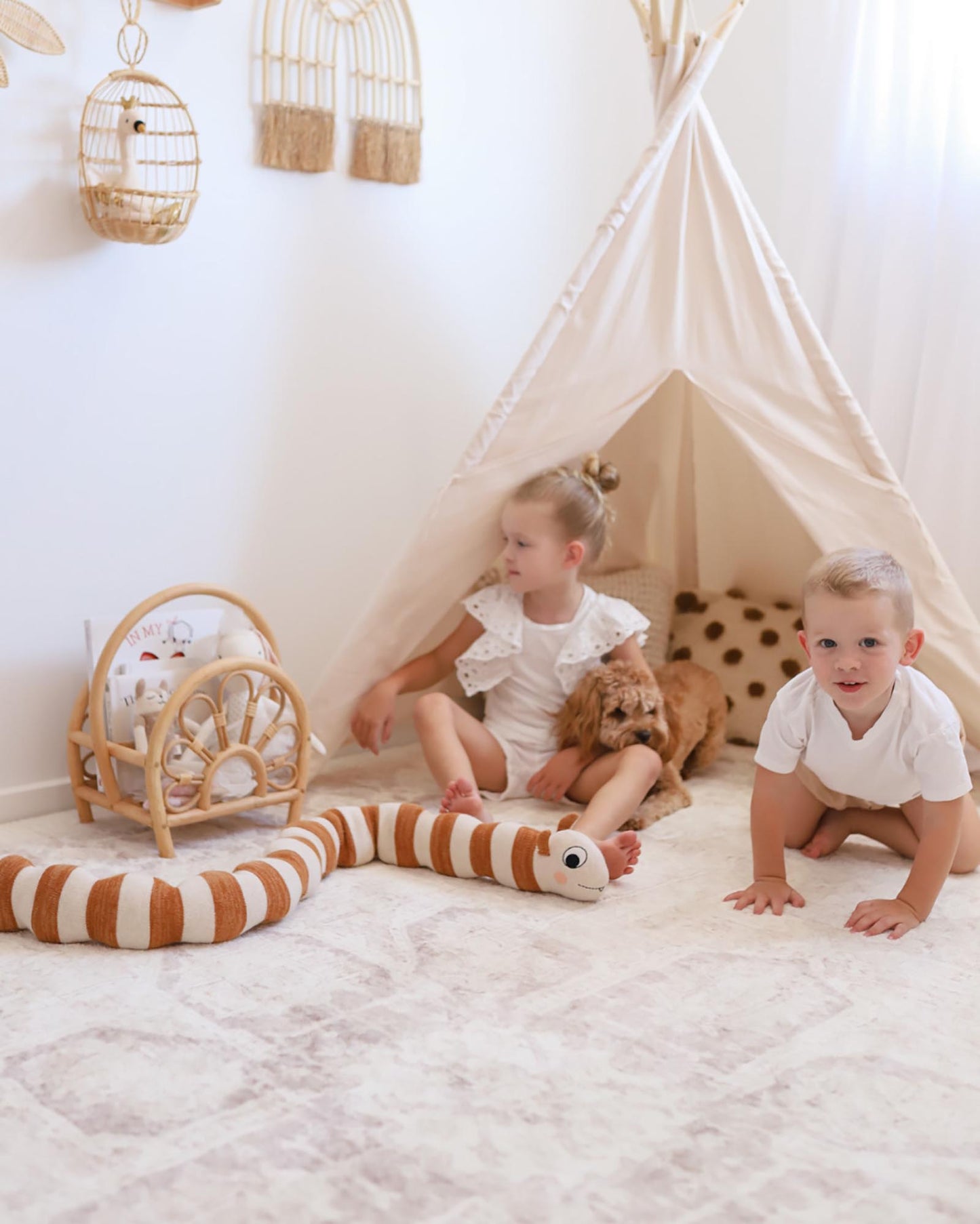 Patina Cream and Beige Distressed Washable Rug