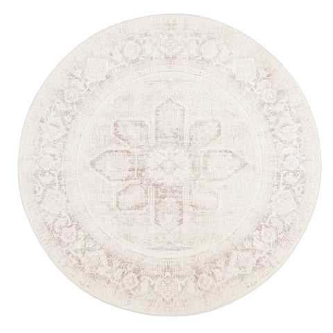 Patina Cream and Beige Distressed Washable Round Rug