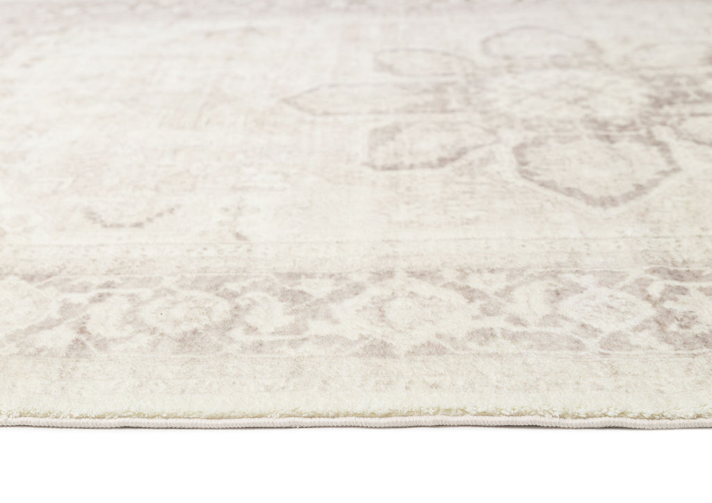 Patina Cream and Beige Distressed Washable Rug