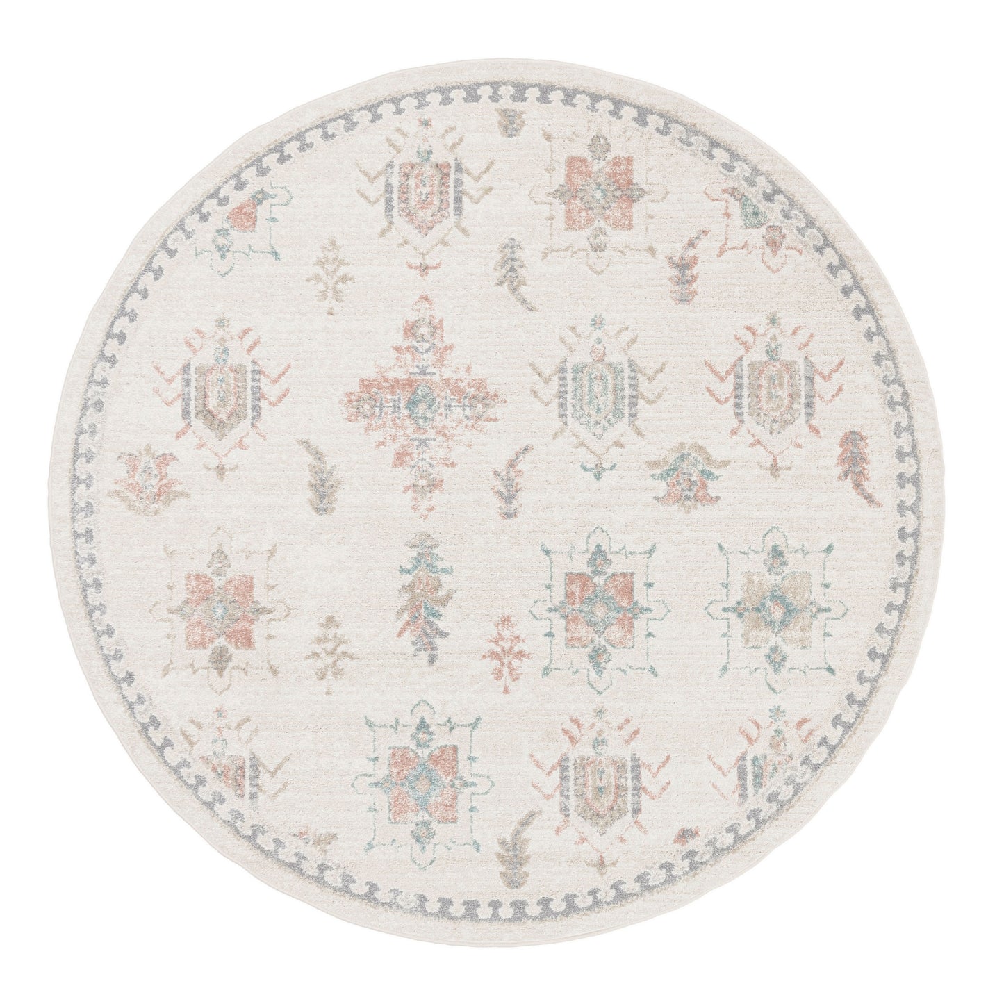 Pebblebrook Cream and Pink Traditional Round Rug
