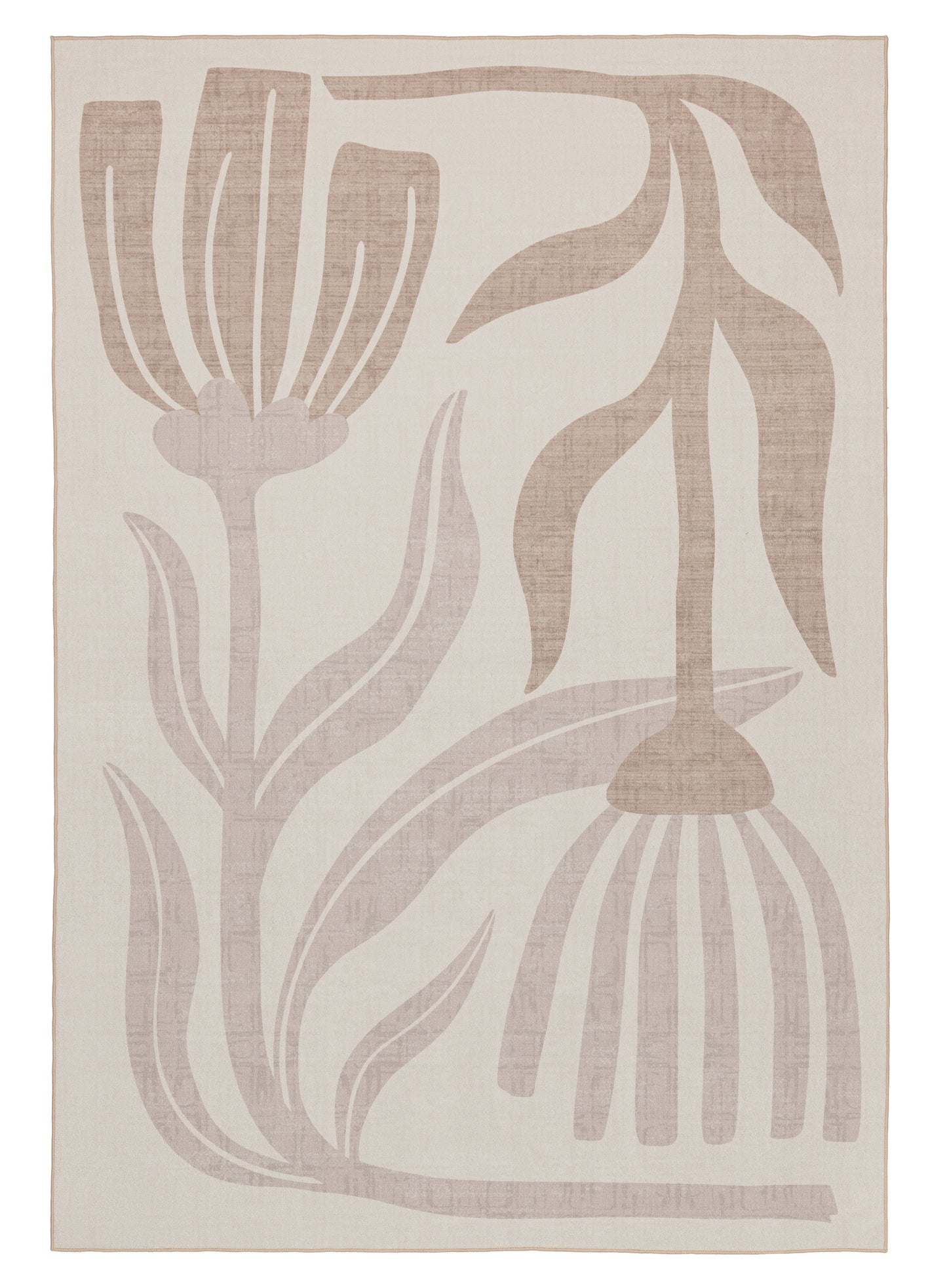 Perlha Beige and Grey Botanical Washable Rug