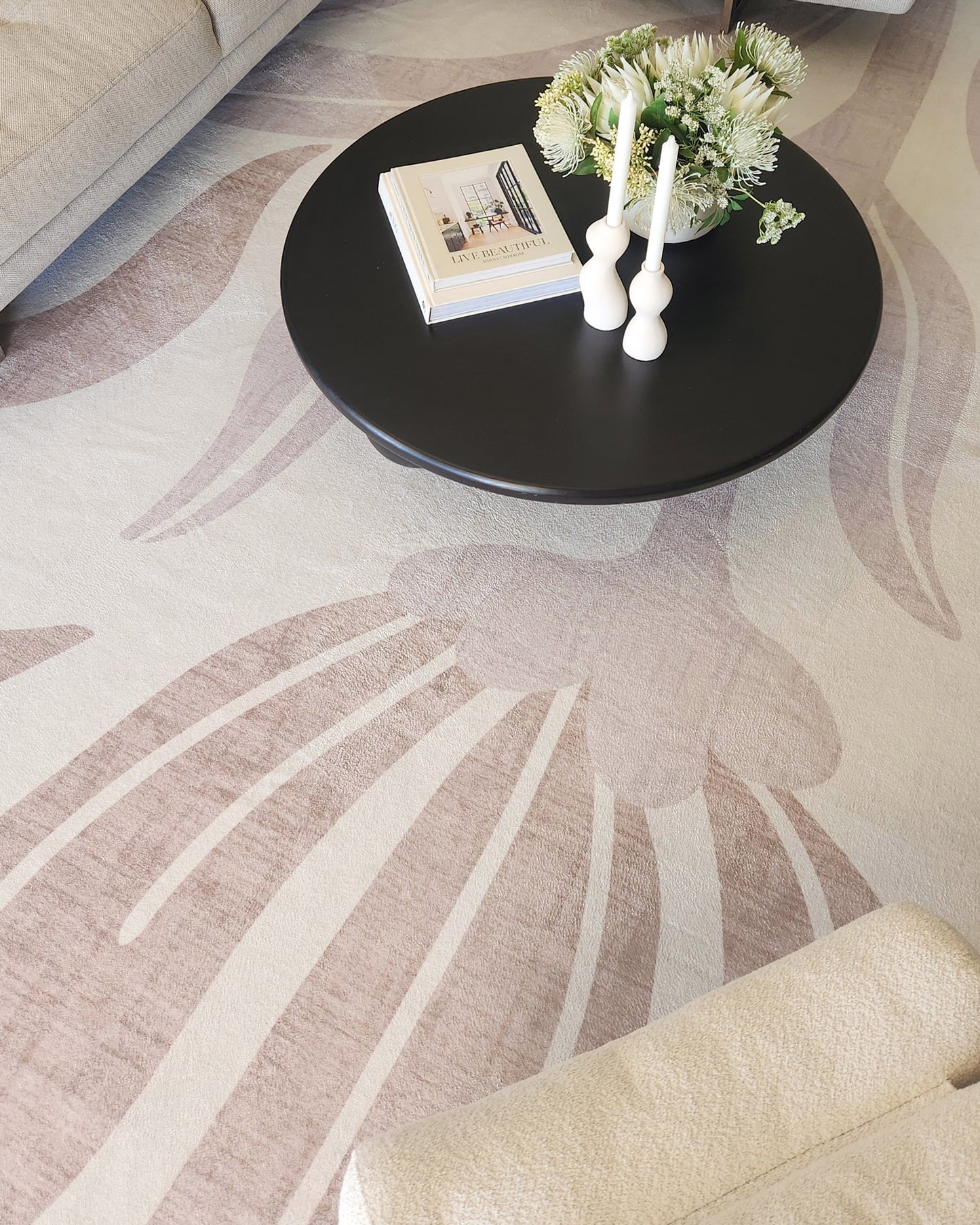 Perlha Beige and Grey Botanical Washable Rug