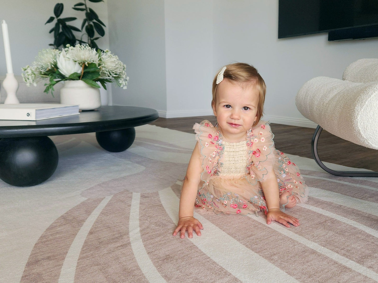 Perlha Beige and Grey Botanical Washable Rug