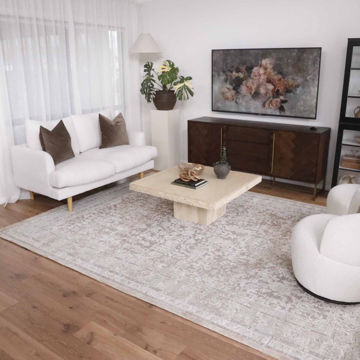 Piya Brown and Grey Traditional Distressed Rug