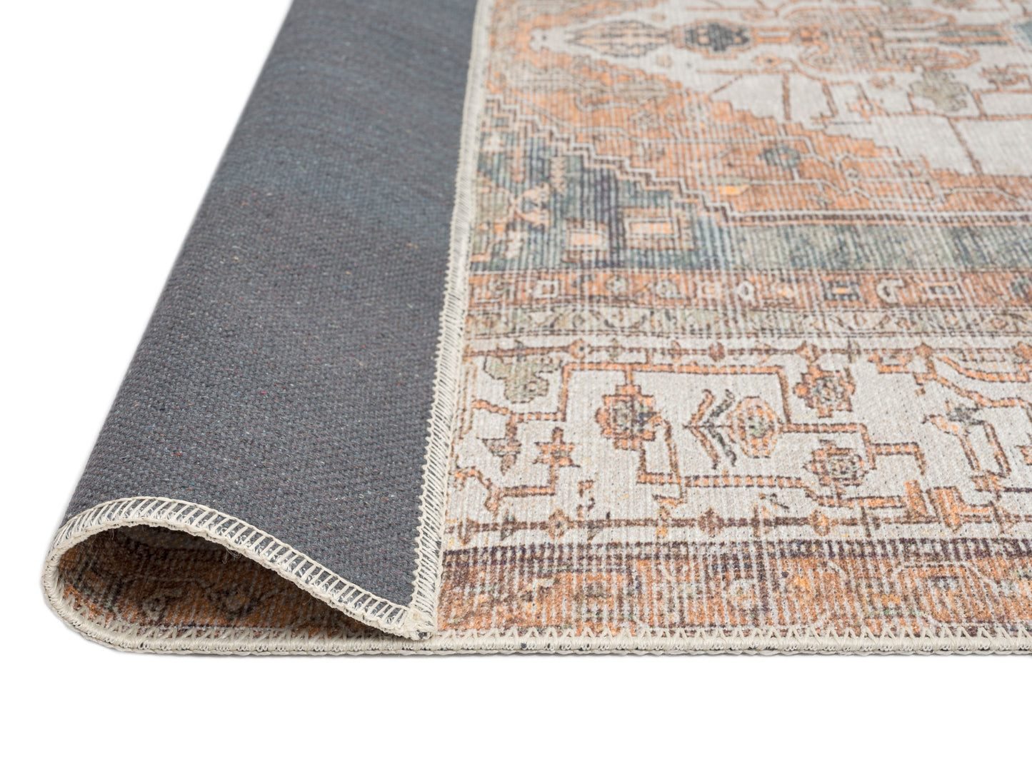 Priya Orange and Green Traditional Distressed Washable Rug