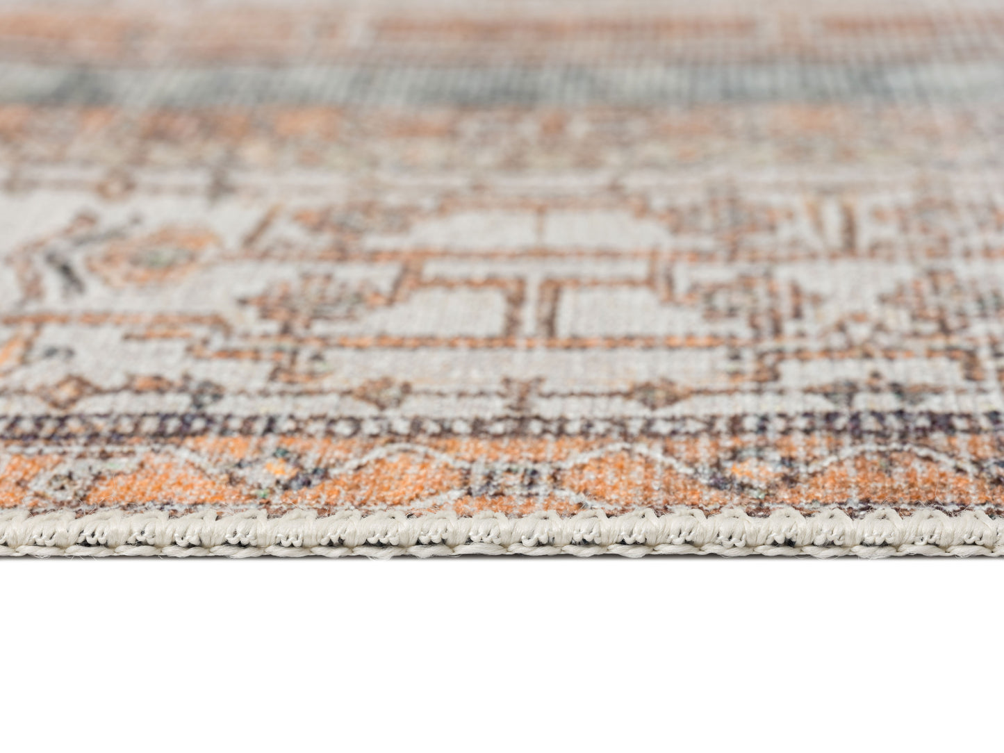 Priya Orange and Green Traditional Distressed Washable Rug