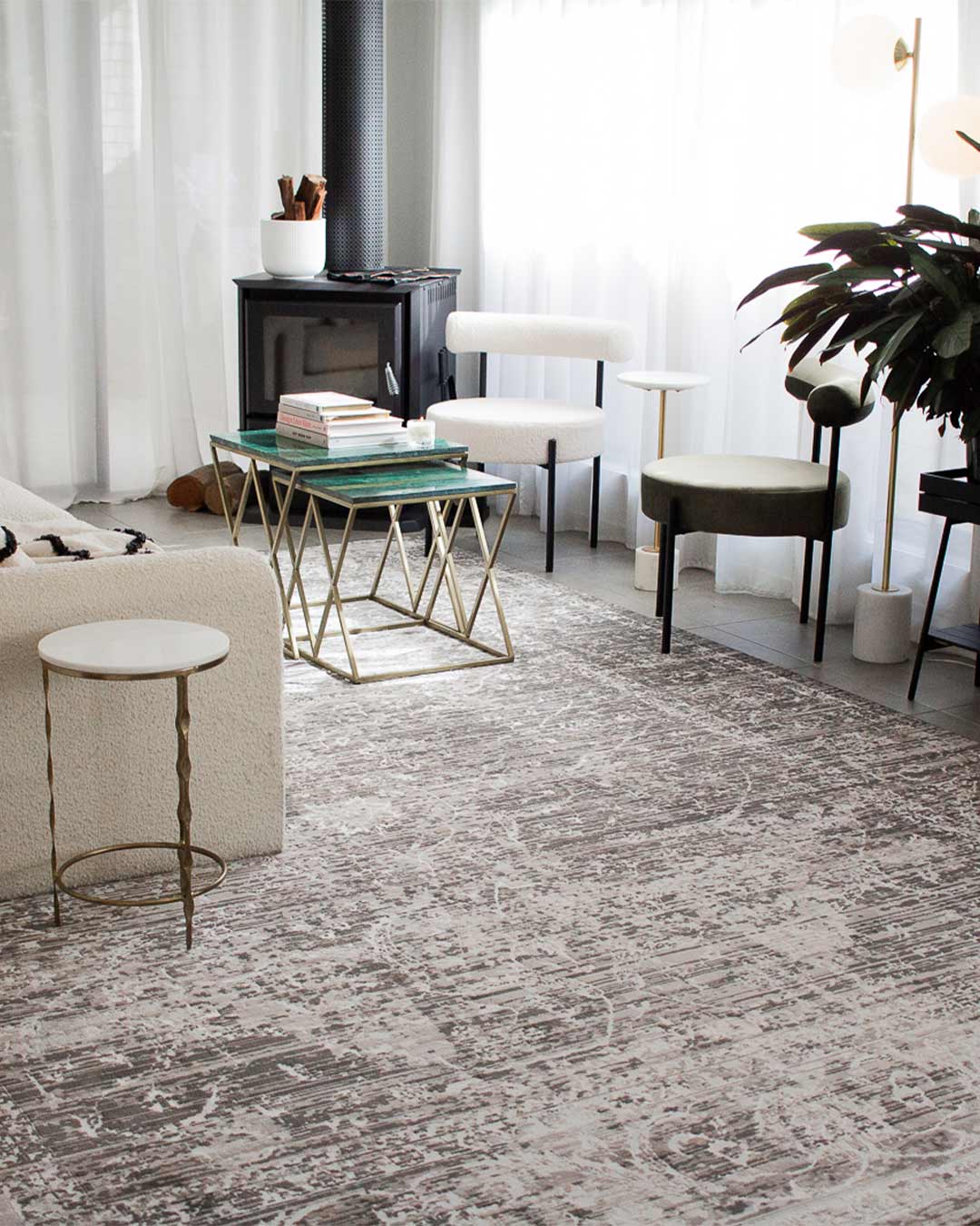 Raina Charcoal Grey And Ivory Traditional Distressed Rug