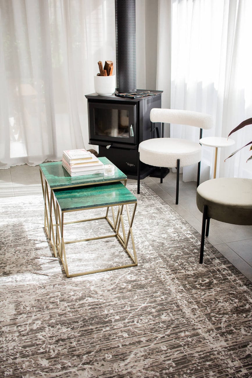 Raina Charcoal Grey And Ivory Traditional Distressed Rug